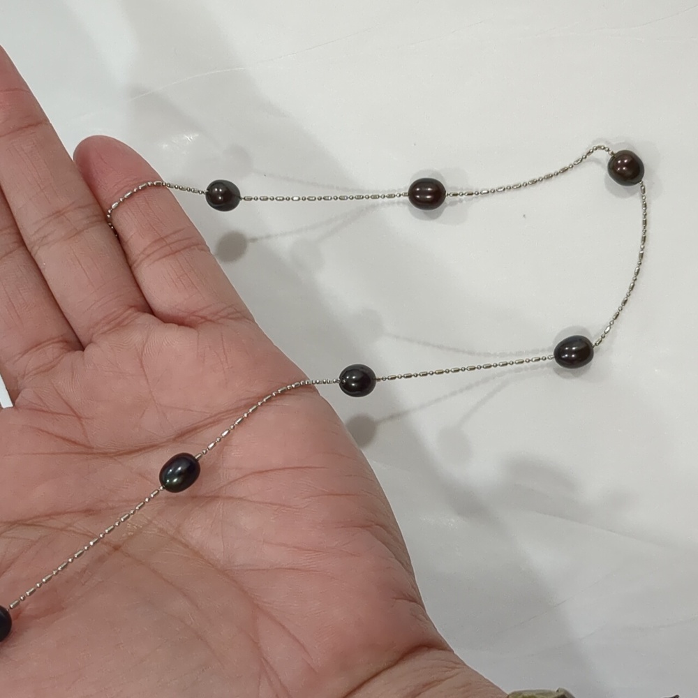 18kt White Gold Plated! NW0T🔥Tahitian Black Pearls Necklace